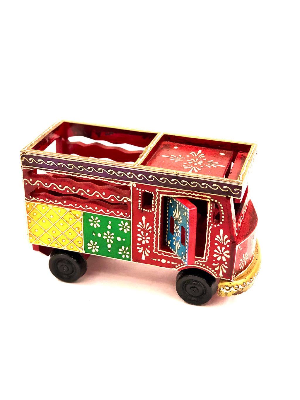 Motor Vehicle Wooden Truck Cone-work Handmade Decoration Tamrapatra - Tanariri Hastakala