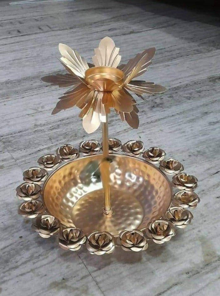 Metal Pots Urli With Lotus Stand Handcrafted Decoration Collectible By Tamrapatra