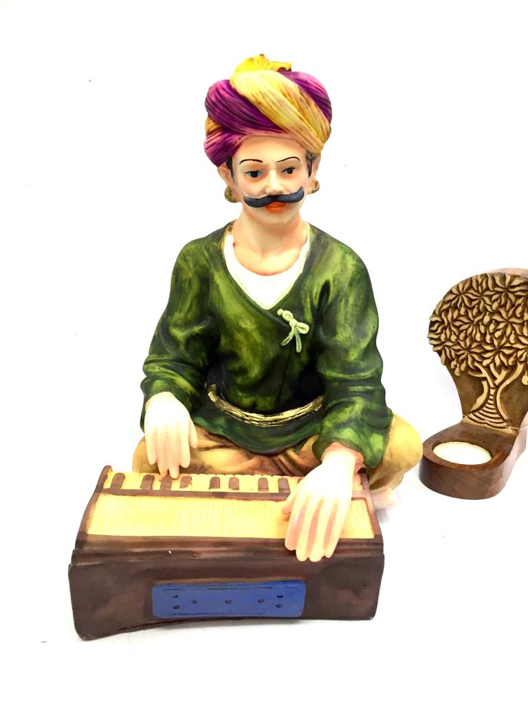 Indian Male Villager Playing Harmonium Exclusive Showpiece From Tamrapatra