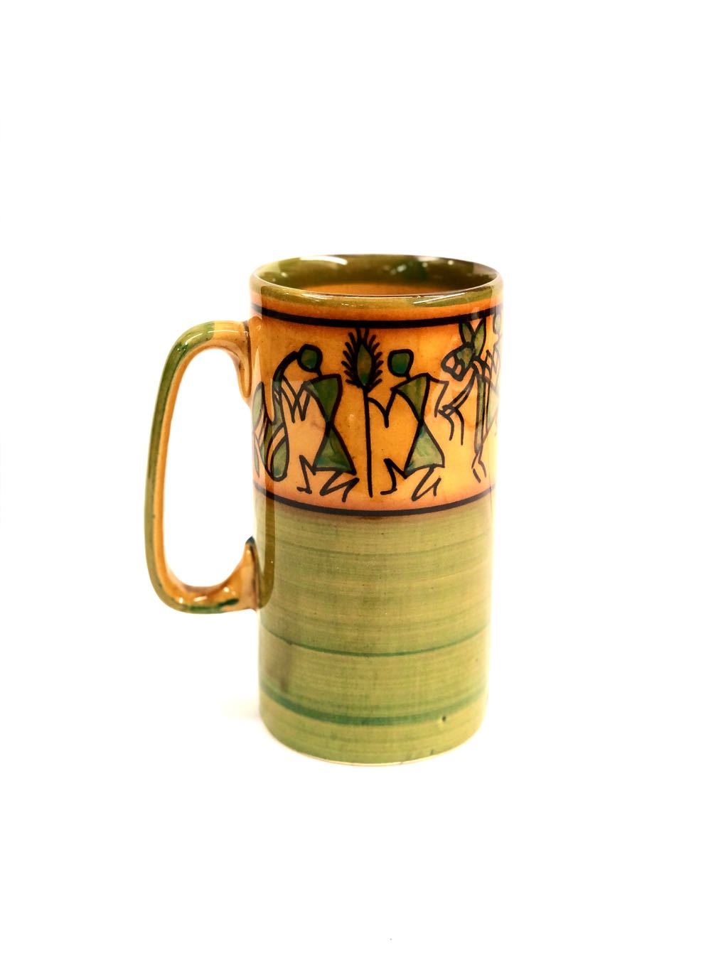 Ceramic Warli Painted Mugs Glossy & Beautiful For Beverages Tamrapatra