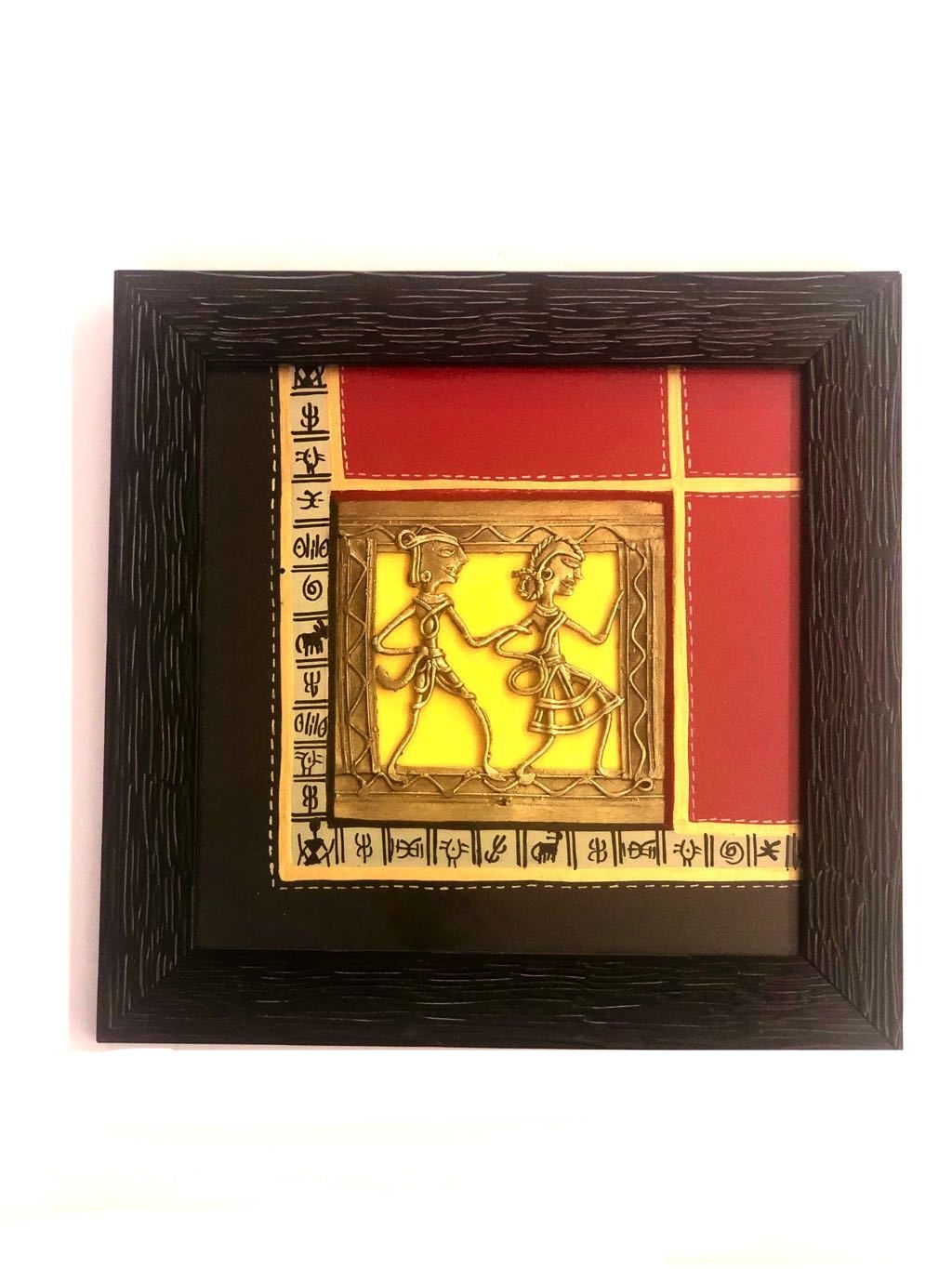 Warli Painting In Wooden Frame With Dhokra Dual Shades Home Décor Tamrapatra