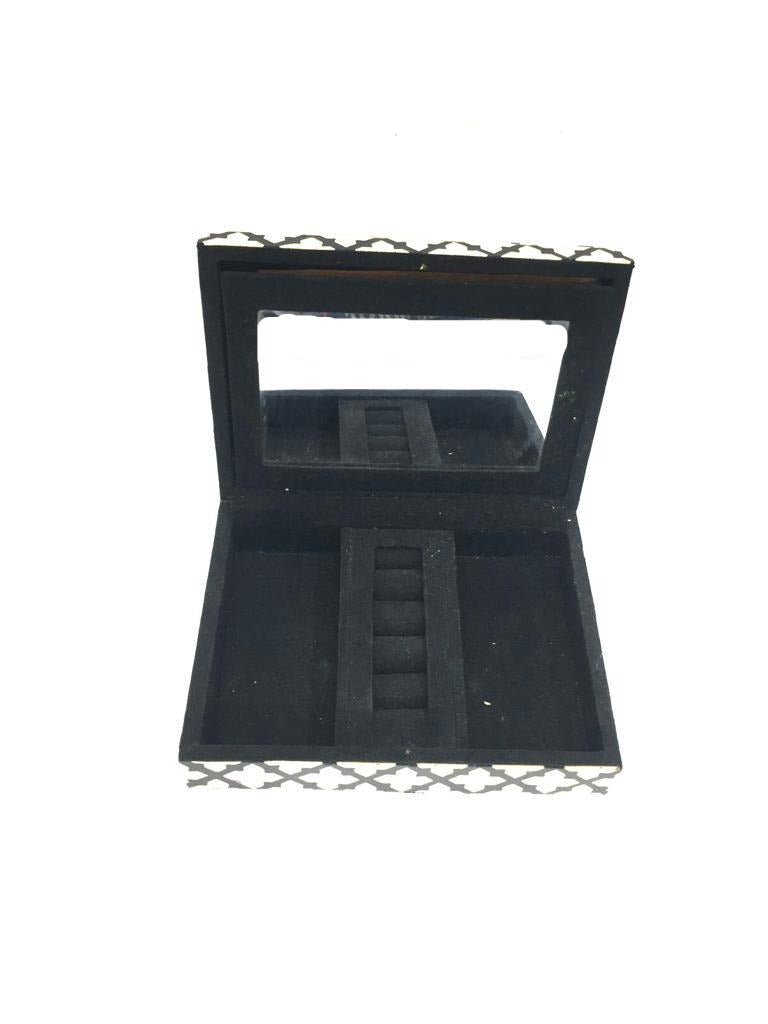 Checkered Black White Box Handcrafted Jewelry Storage With Mirror Tamrapatra