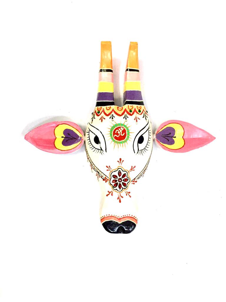 Traditional Wall Art Cow Wooden Faces Hand Painting Creations Tamrapatra