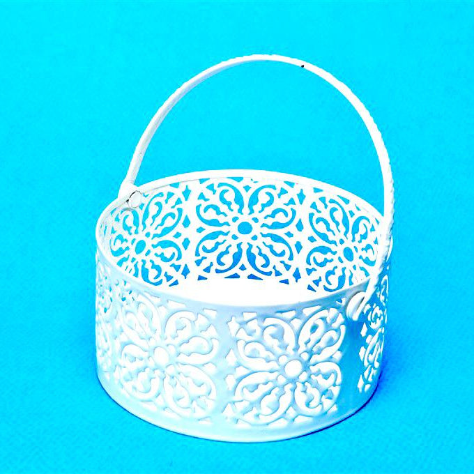 Metal Round Tray With Handle In White Shade With Set Of 3 By Tamrapatra - Tamrapatra