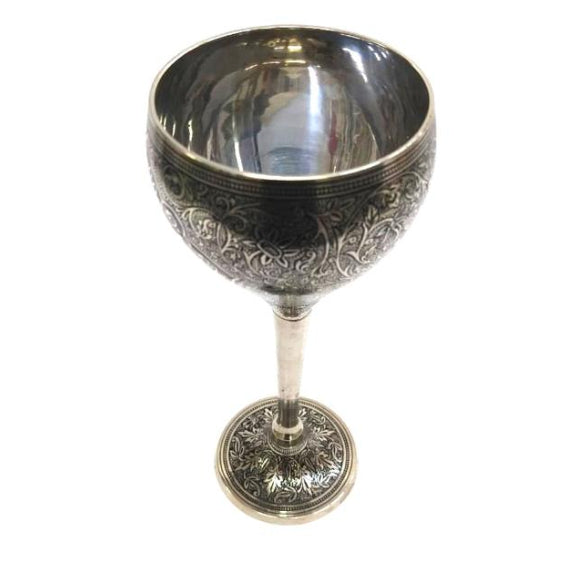 Sky Blue & Black  On Brass Engraved Wine Glass Royal Artware By Tamrapatra - Tamrapatra