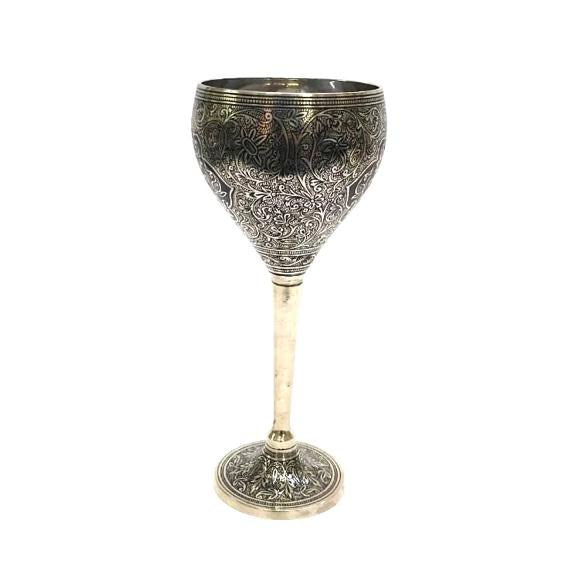 Sky Blue & Black  On Brass Engraved Wine Glass Royal Artware By Tamrapatra - Tamrapatra
