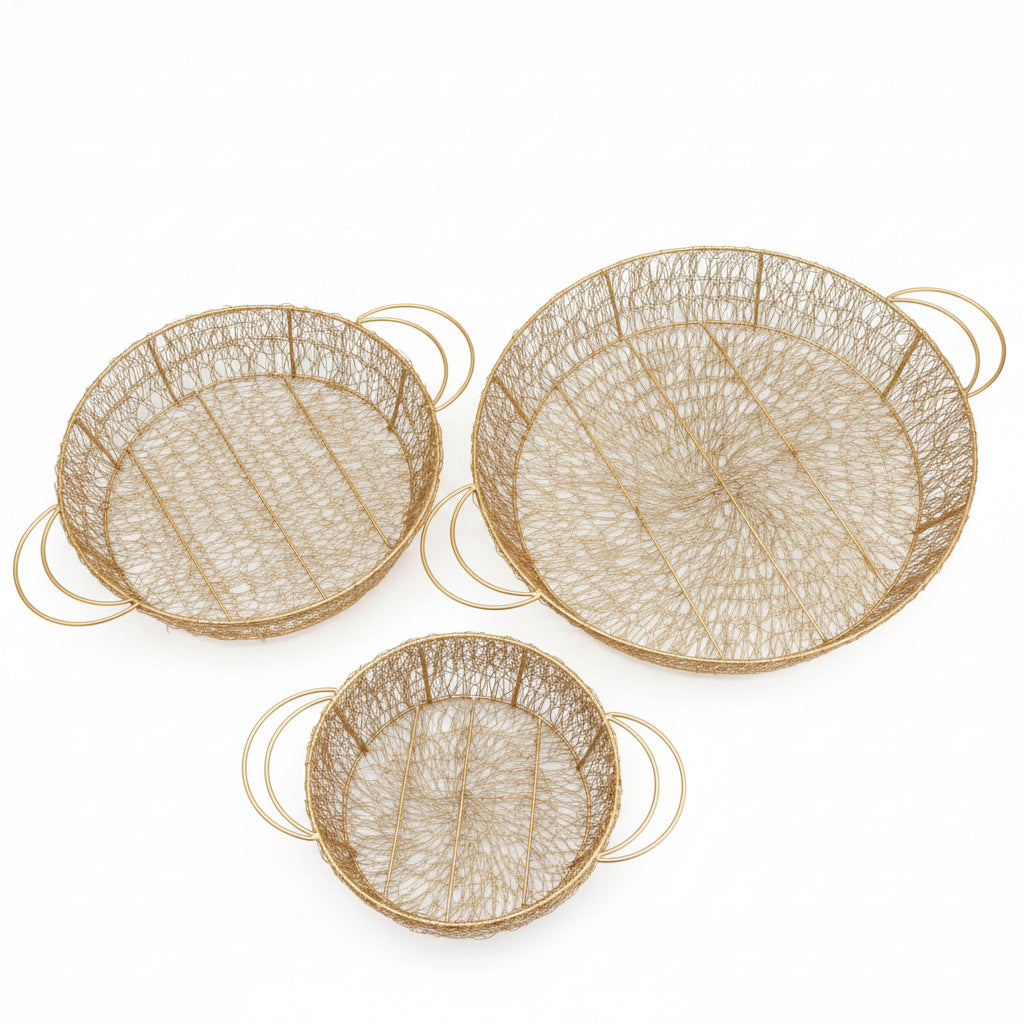 Wire Round Basket Round Tapered Jali Style  Exclusive Kitchen Décor Tamrapatra - Tamrapatra