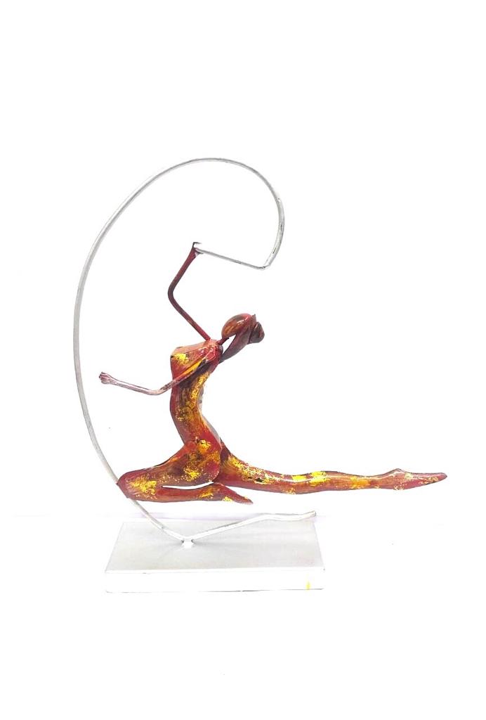 Woman Playing Swing In Red Rustic Finish Modern Metal Art From Tamrapatra