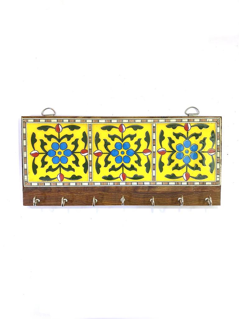 Blue Pottery 3 Tiles Key Holder In Eccentric Designs Exclusive Art From Tamrapatra