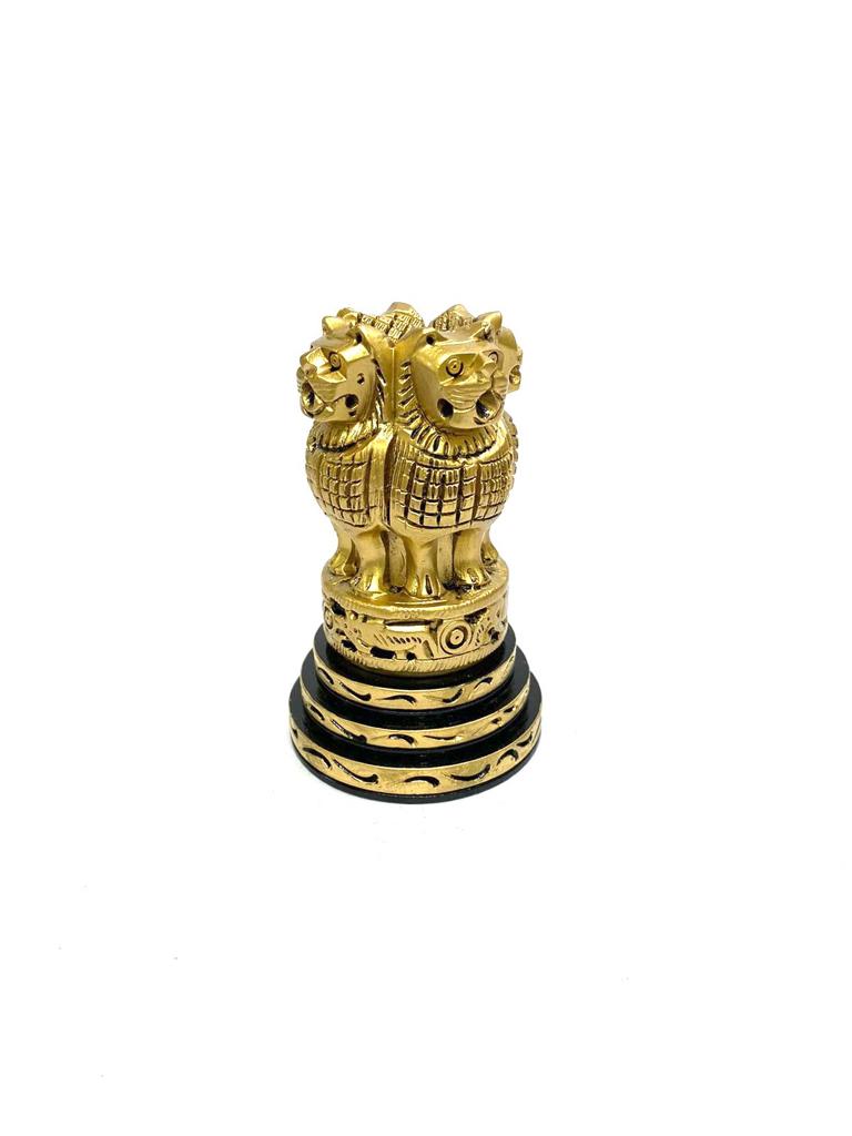 Ashoka Emblem Wooden Carving Polished Golden Shades From Tamrapatra