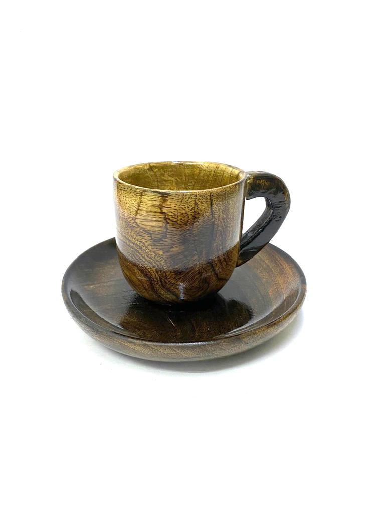 Wooden Cup Plate Antique Vintage Style Designer Kitchenware By Tamrapatra