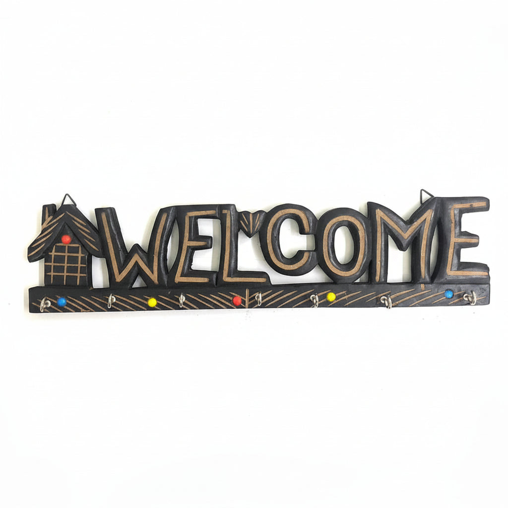 Welcome Key Holder Hanging Your Keys On Decor Artistic Wooden Craft Tamrapatra - Tamrapatra