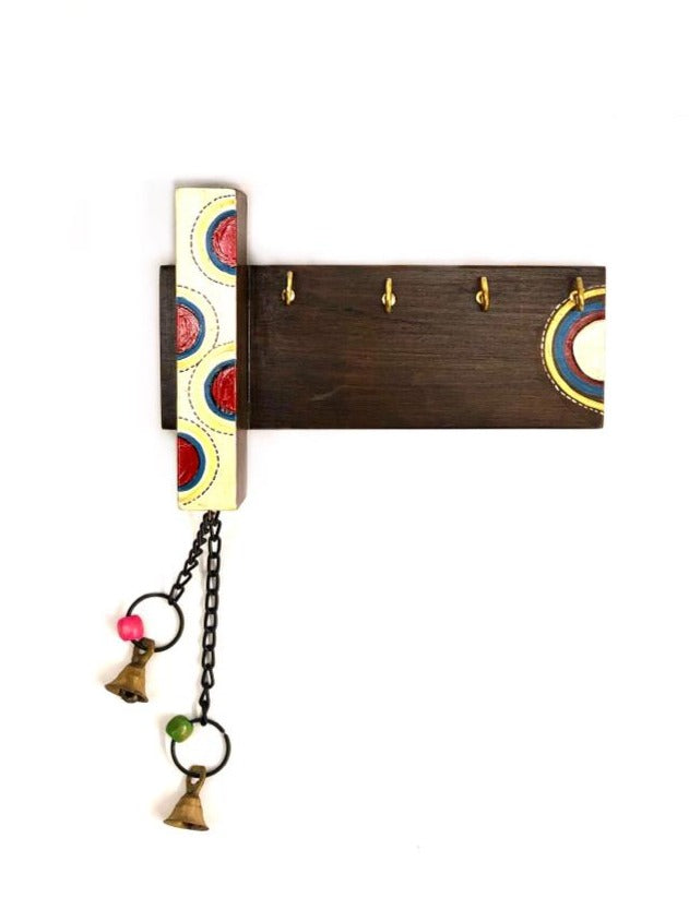 Exclusive Designer Artistic Wood Key Holder With Metal Bells Now At Tamrapatra