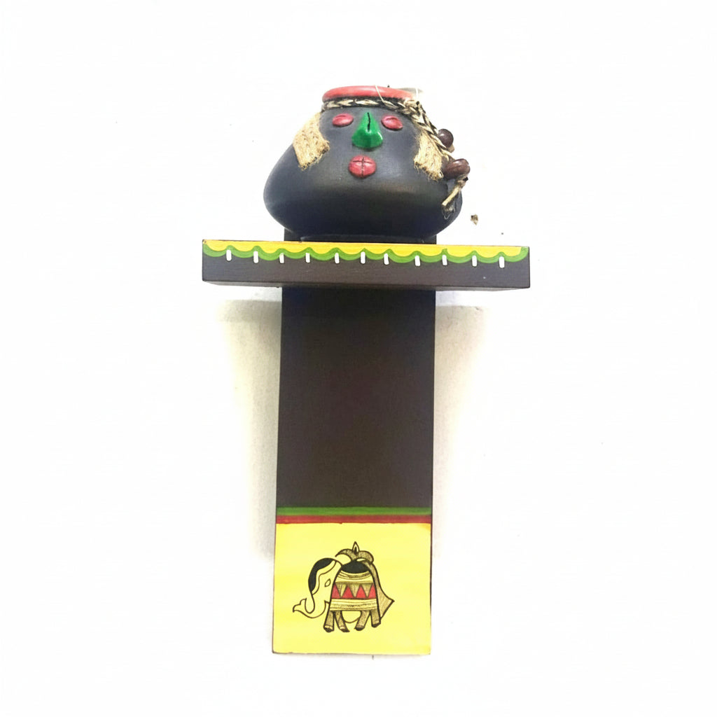 Wooden Shelf With 2 Terracotta Pots Elephant Motif Miniature Painting By Tamrapatra - Tamrapatra