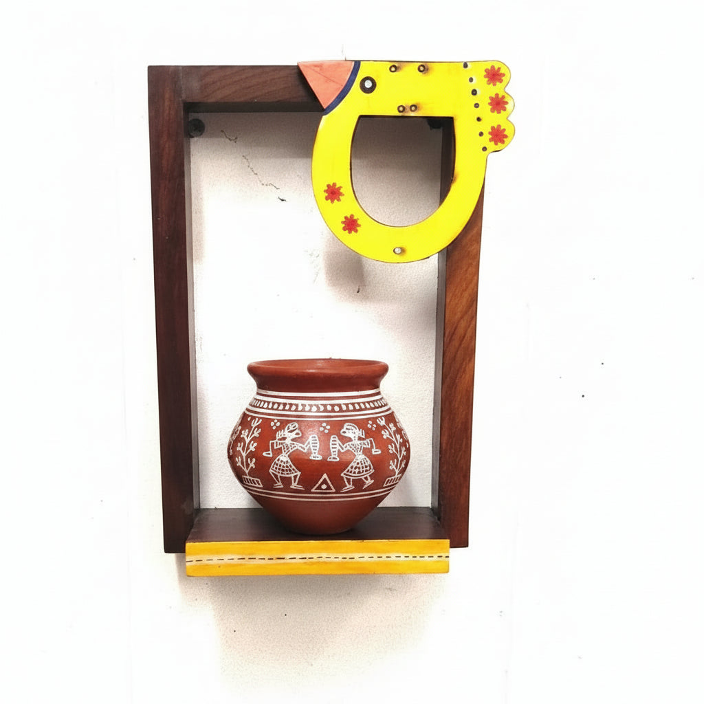Sweet Little Birds Wooden Shelf With Pot Wall Décor Ideas From Tamrapatra - Tamrapatra