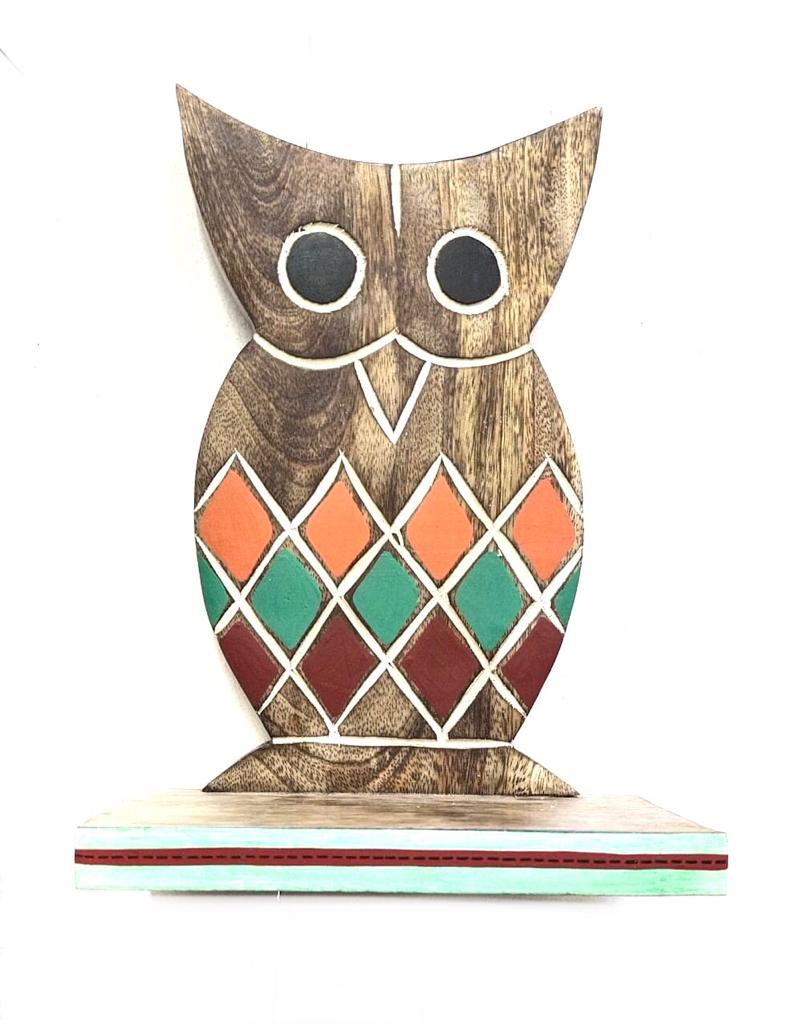 Attractive Shelf Owl Design Wooden Handicrafts Wall Utility By Tamrapatra