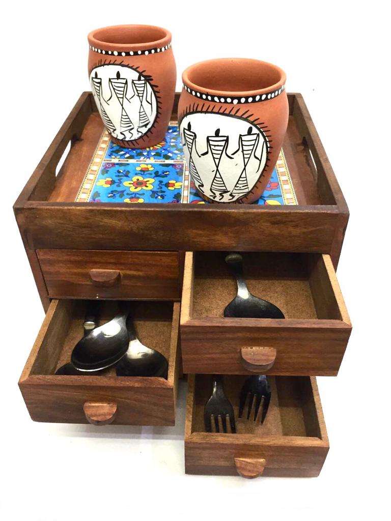 Wooden Try Platters Serving For Dinning Table With Storage From Tamrapatra