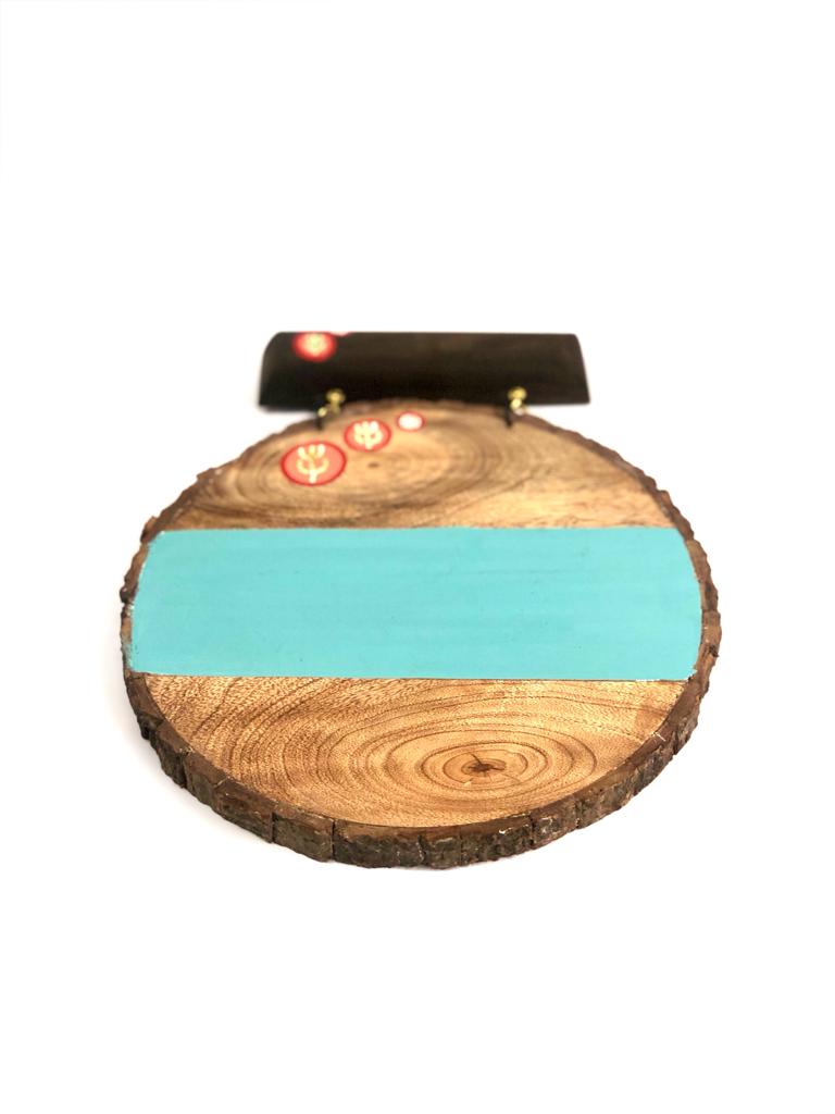 Name Plate Hand Painted With Turquoise Blue Round Shaped Design By Tamrapatra