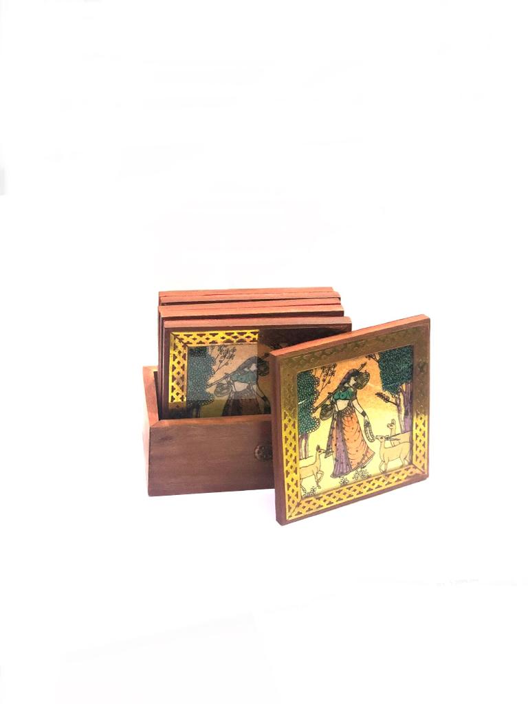 Gemstone Art Creation On Wooden Coasters In Various Designs Tamrapatra