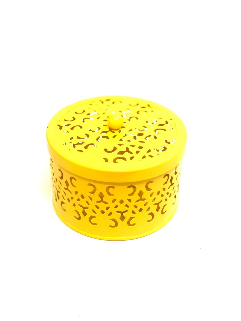 Beautiful Vibrant Colors Gifting Storage Carving Metal Containers By Tamrapatra