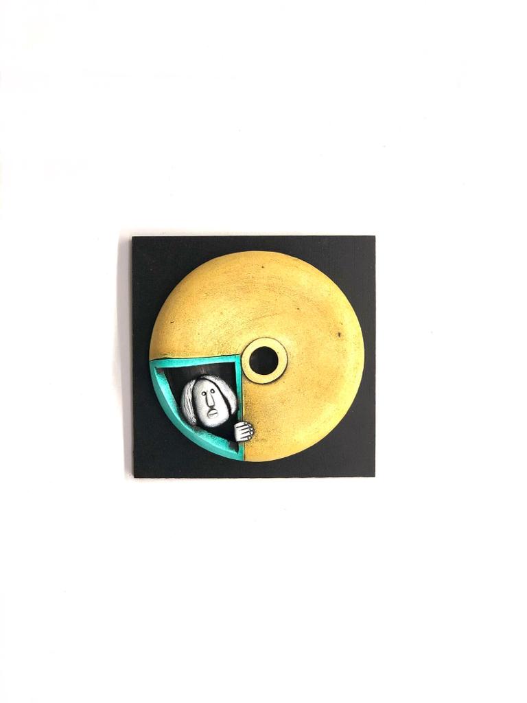 Bumblebee Yellow Colored Creative Pots With Peeping Faces Wall Art Tamrapatra