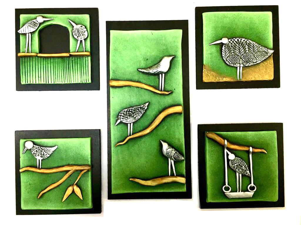 Bird Theme Wall Décor Set Of 5 Green Shade Exclusive Range Tamrapatra