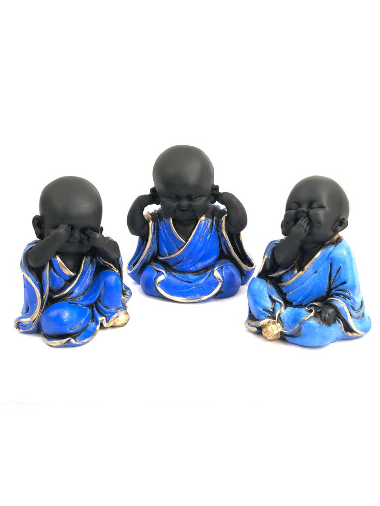 Three Wise Happy Monks Set Various Shades Feng Shui Spiritual Art Tamrapatra