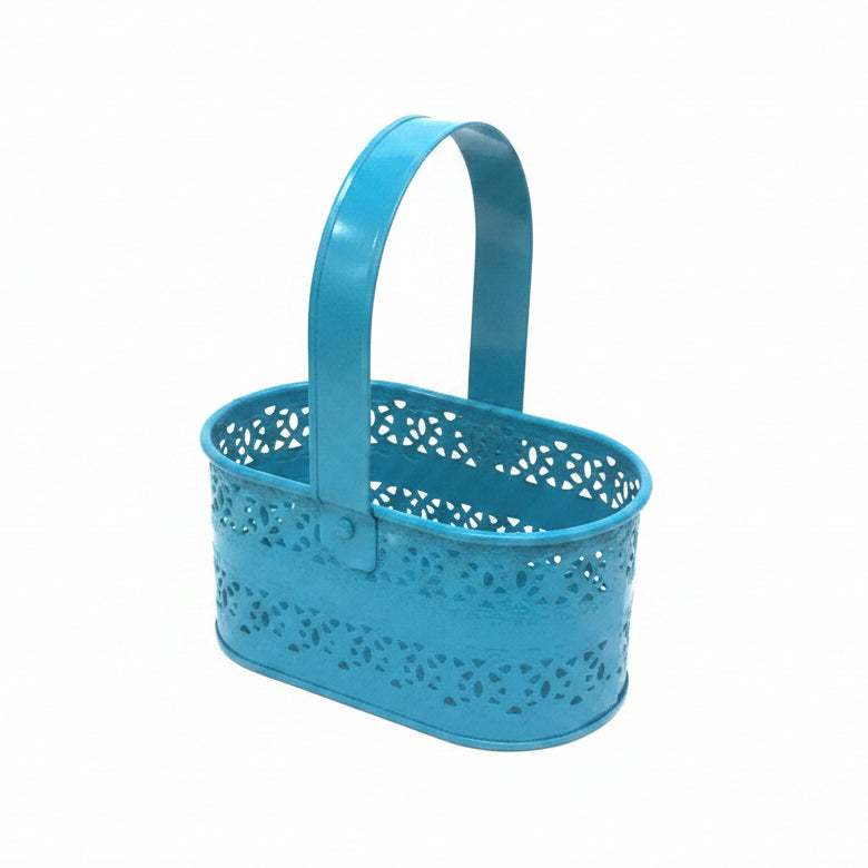 Basket Style Storage Metal Handcrafted With Easy Carry Handle By Tamrapatra - Tamrapatra