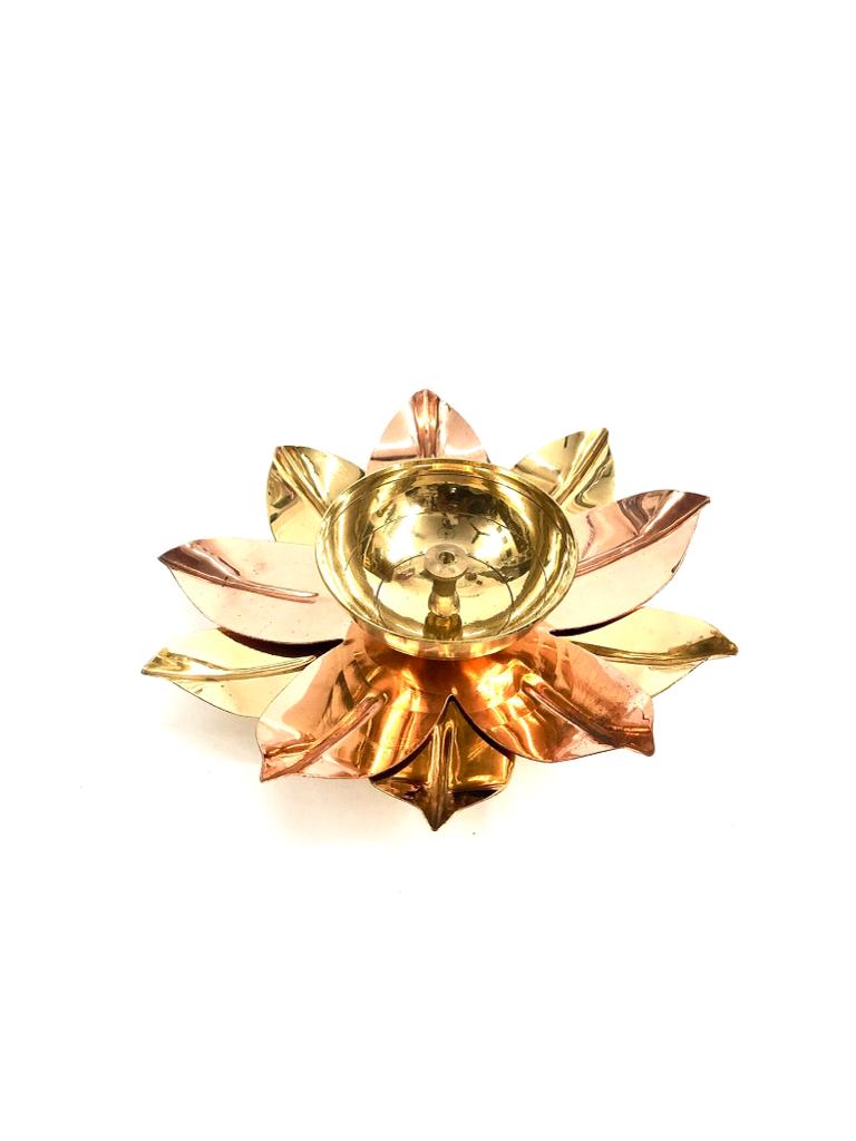 Auspicious Brass Lotus Shaped Diya Indian Handicrafts Copper Shade By Tamrapatra