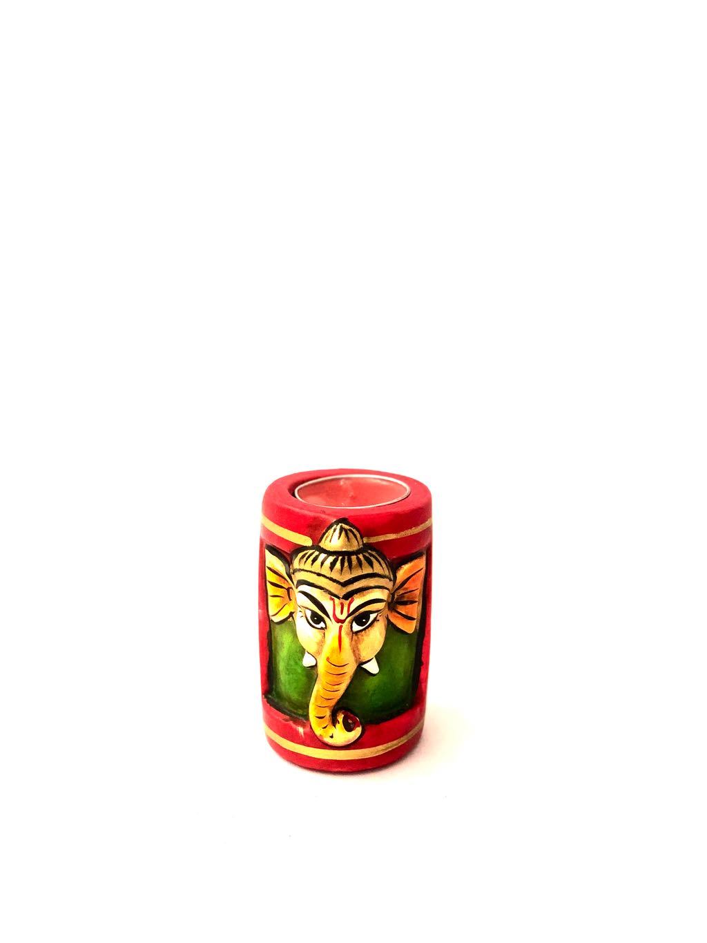Ganesha HandPainted Resin Tea Light Holder Spiritual Lights Tamrapatra