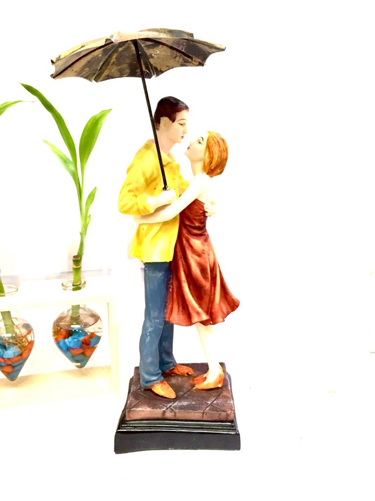 Dazzling Couple Under Umbrella Rainy Theme Showpiece Valentine Tamrapatra