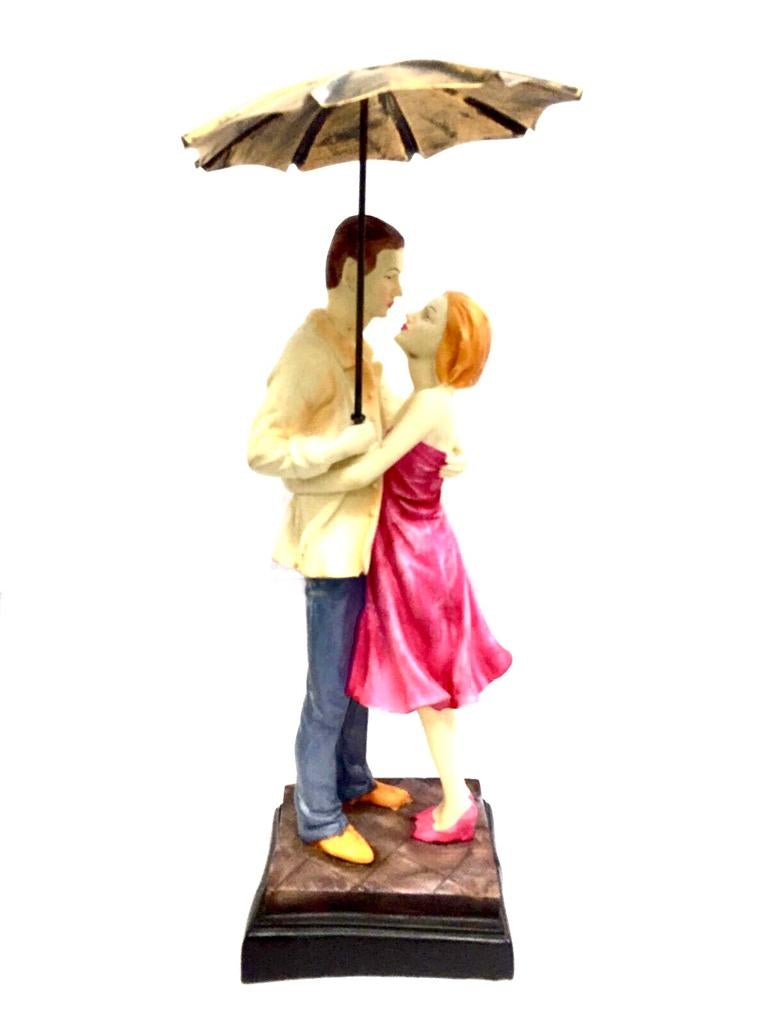 Dazzling Couple Under Umbrella Rainy Theme Showpiece Valentine Tamrapatra