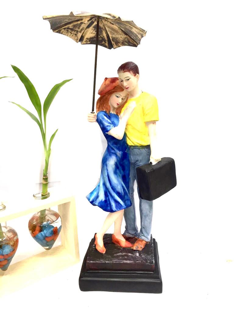 Lovely Couple Man With Briefcase Holding Umbrella Showpiece By Tamrapatra