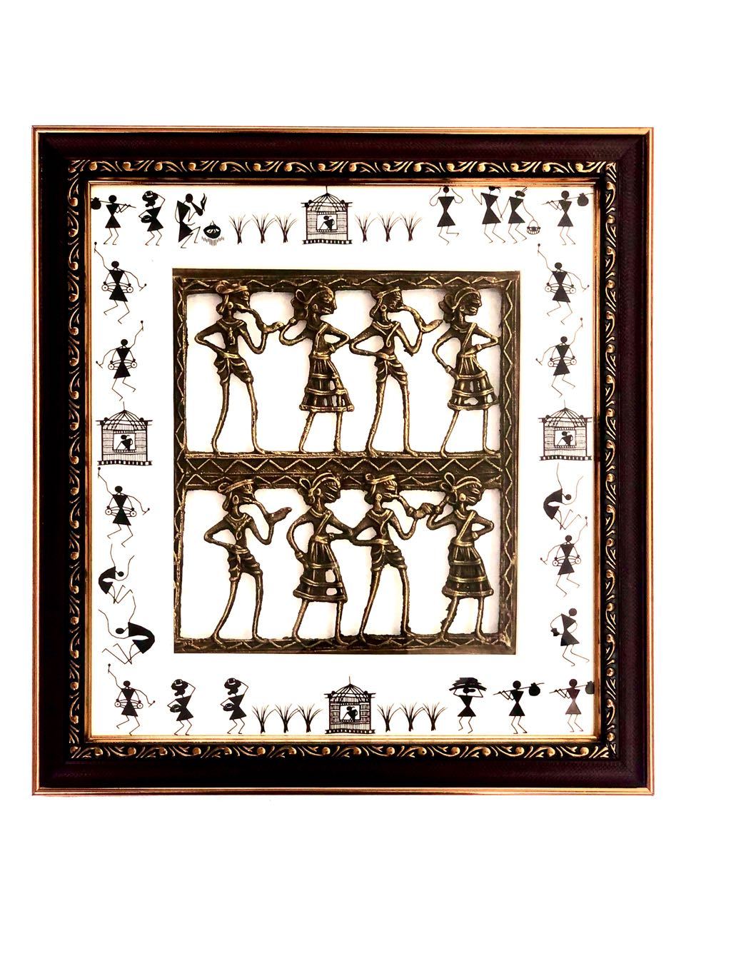 Tribal Dhokra Figures With Warli Art Frame Collection Tamrapatra - Tamrapatra
