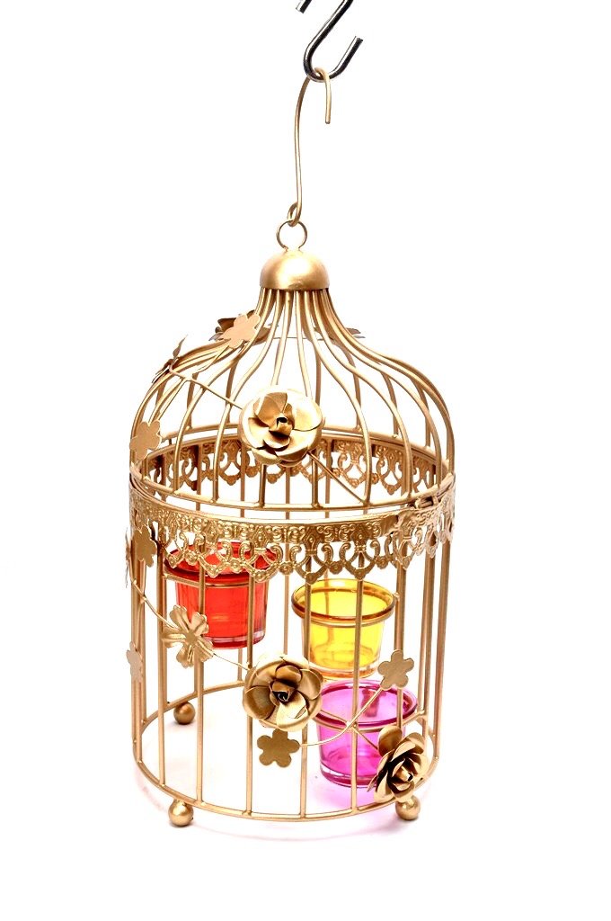 Decorative Cage Style Candle Holder Hanging With Glass Tamrapatra