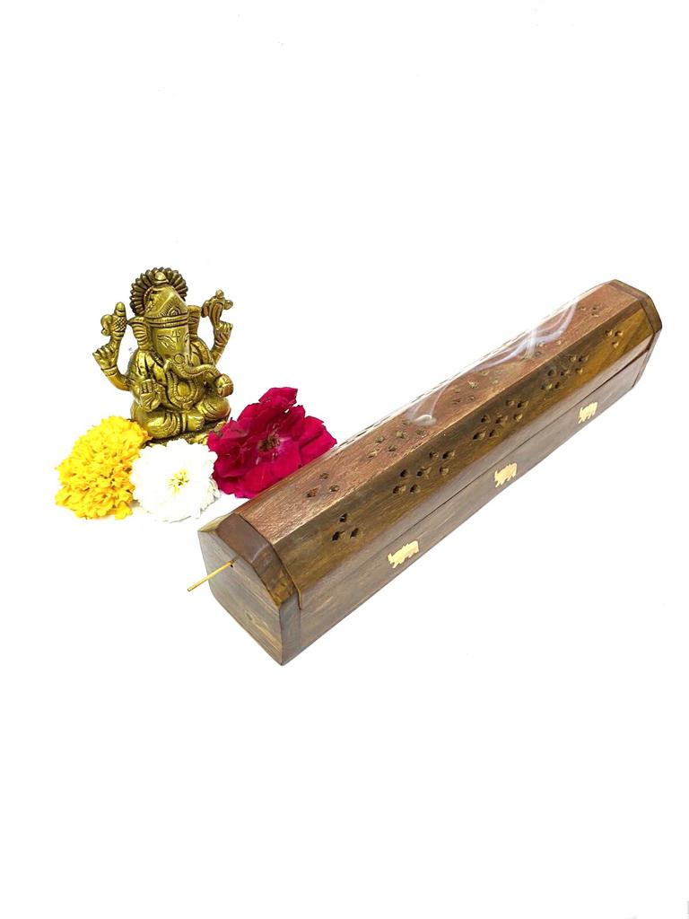 Incense Stick Holder Wooden Carving With Elephant Design From Tamrapatra
