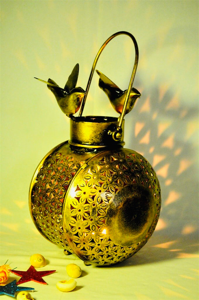 Unremarkable Metal Candle Holder With Sweet Birds Sitting Tamrapatra