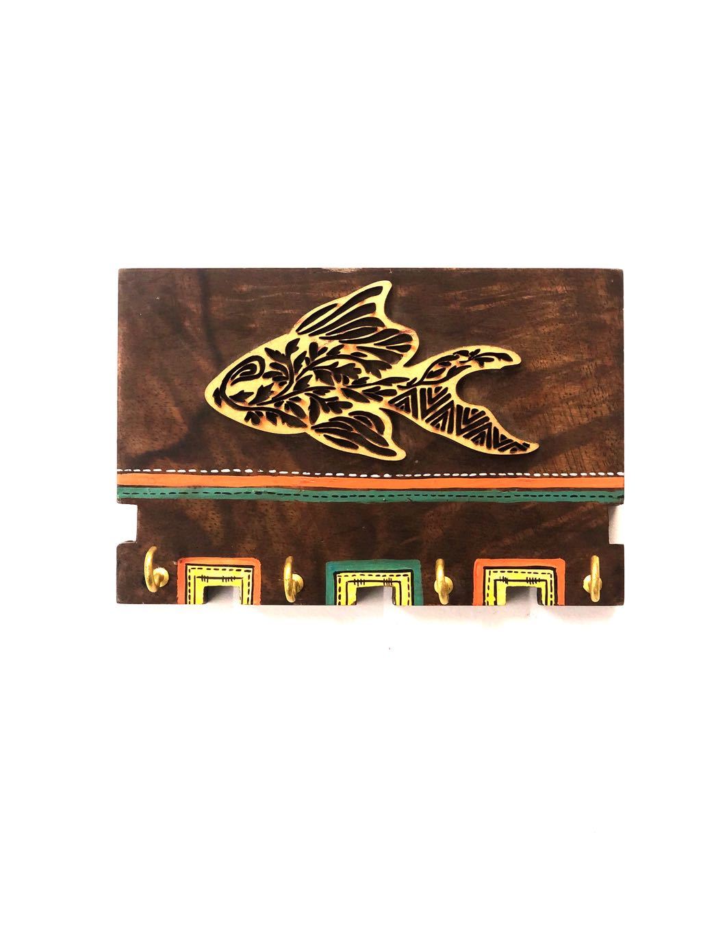 Beautiful Wood Carving On Key Holder Handmade Wall Utility Tamrapatra - Tamrapatra