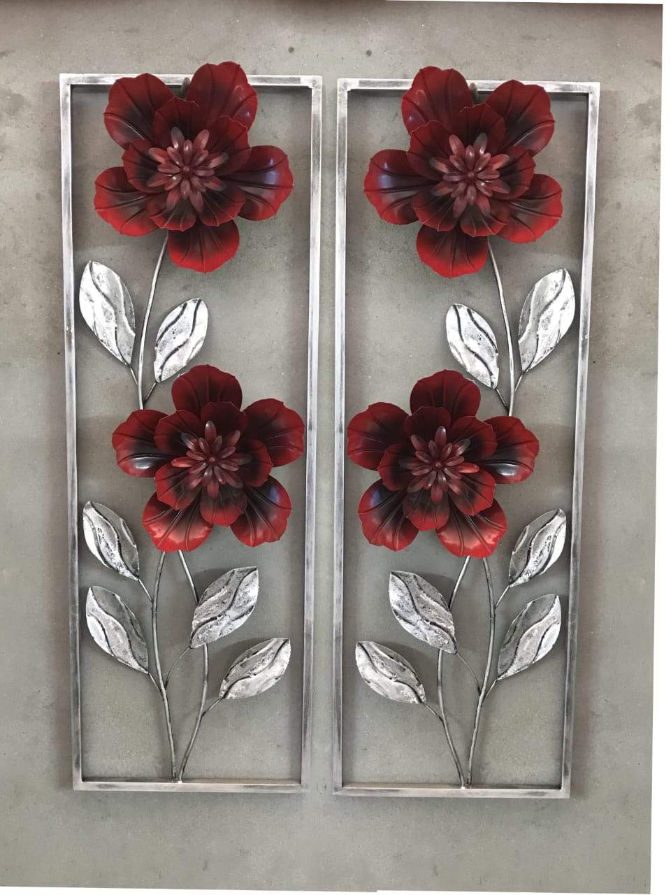 Wall Metal Flower Red & Silver Abstract Modern Hangings Décor By Tamrapatra