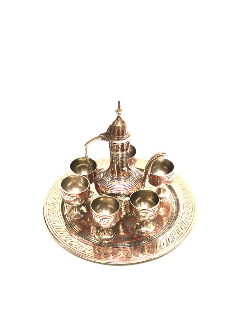 Surahi Jug With 6 Glass & Plate Set Handcrafted Brass Artware Now At Tamrapatra