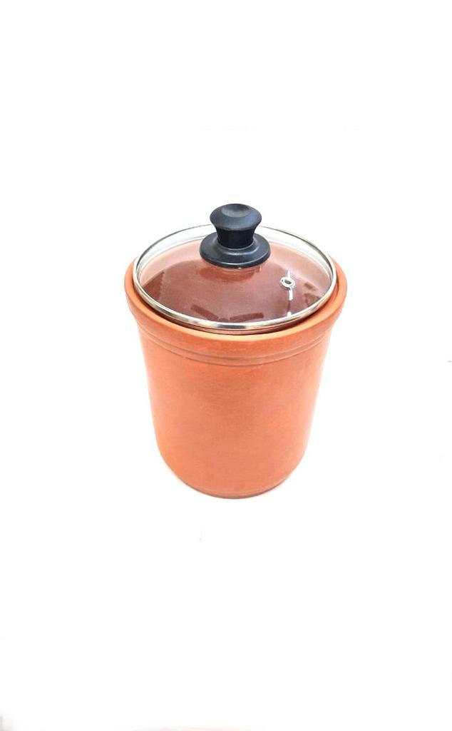 Tea Sugar Storage Container Earthenware With Glass Lid Handcrafted By Tamrapatra