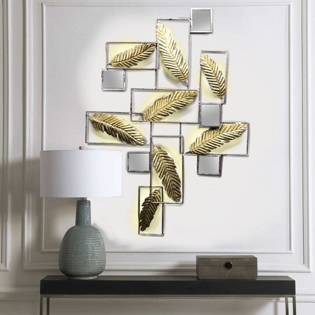 Leaf Mirror Wall Art With Led Unique Modern Living & Bedroom Ideas Tamrapatra