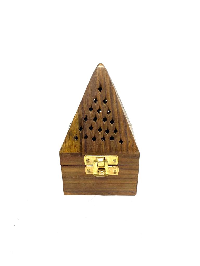 Dhoop Loban Lamp In Wooden Carving With Lock Pooja Accessories Tamrapatra