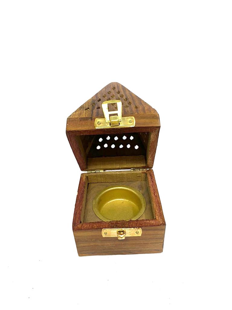 Dhoop Loban Lamp In Wooden Carving With Lock Pooja Accessories Tamrapatra