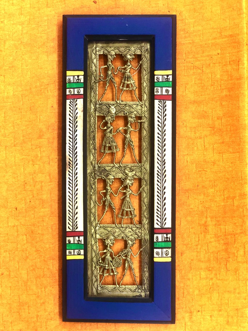 Metal Dhokra Art With HandPainted Wooden Wall Frame Tamrapatra - Tamrapatra