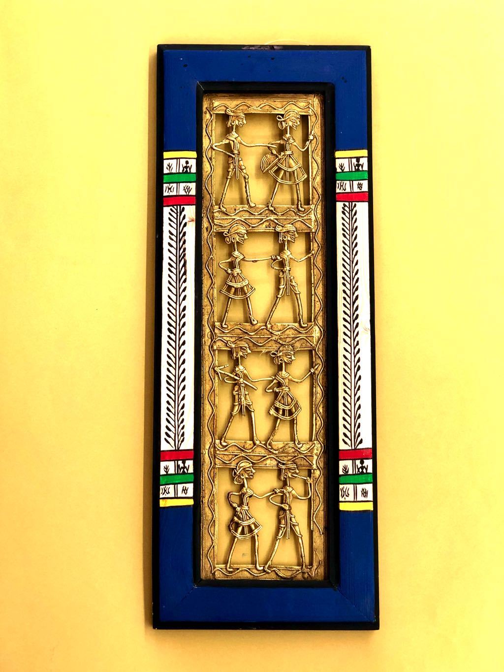 Metal Dhokra Art With HandPainted Wooden Wall Frame Tamrapatra - Tamrapatra